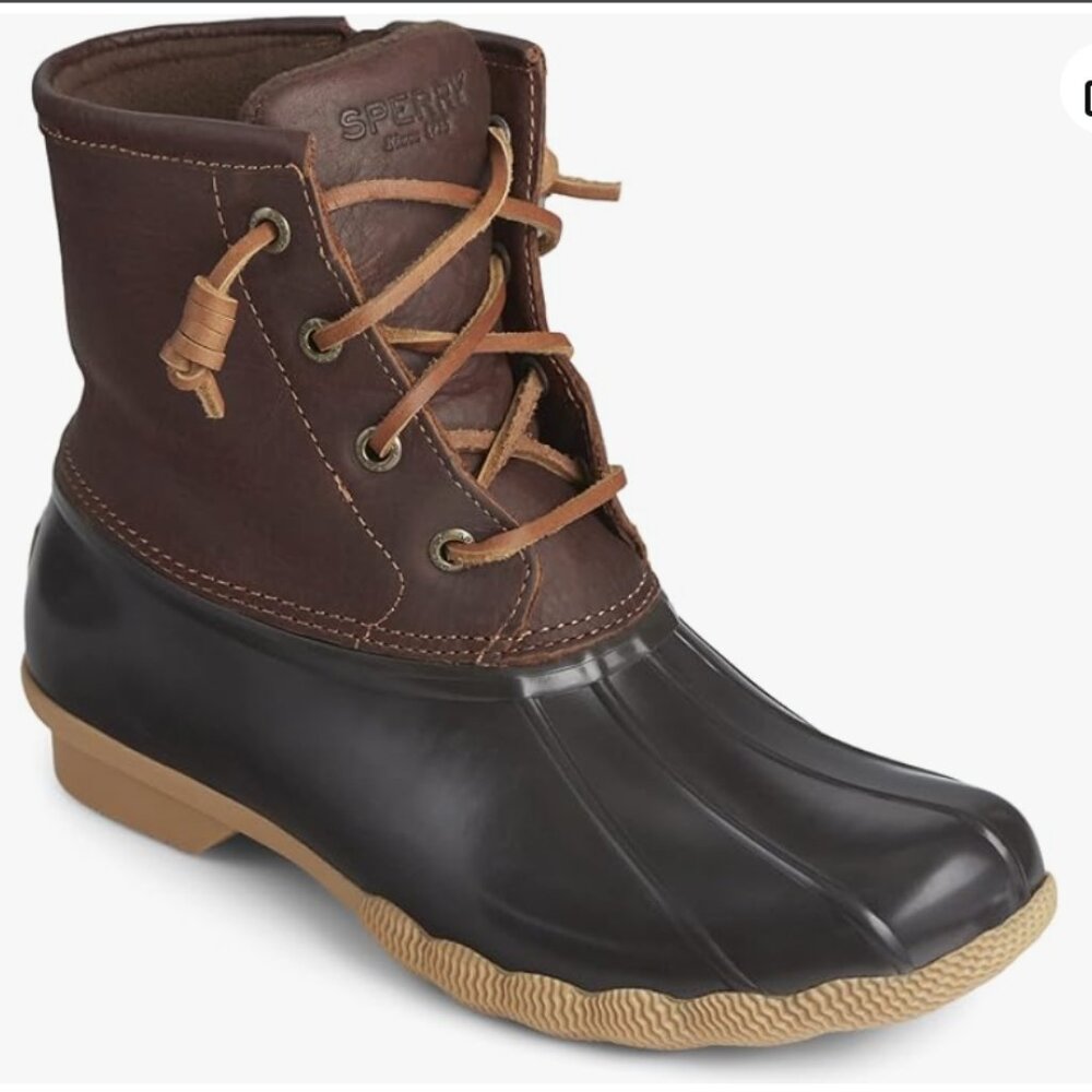 Sperry Saltwater Core Duck Boots Brown Leather Shoe Size 7.5